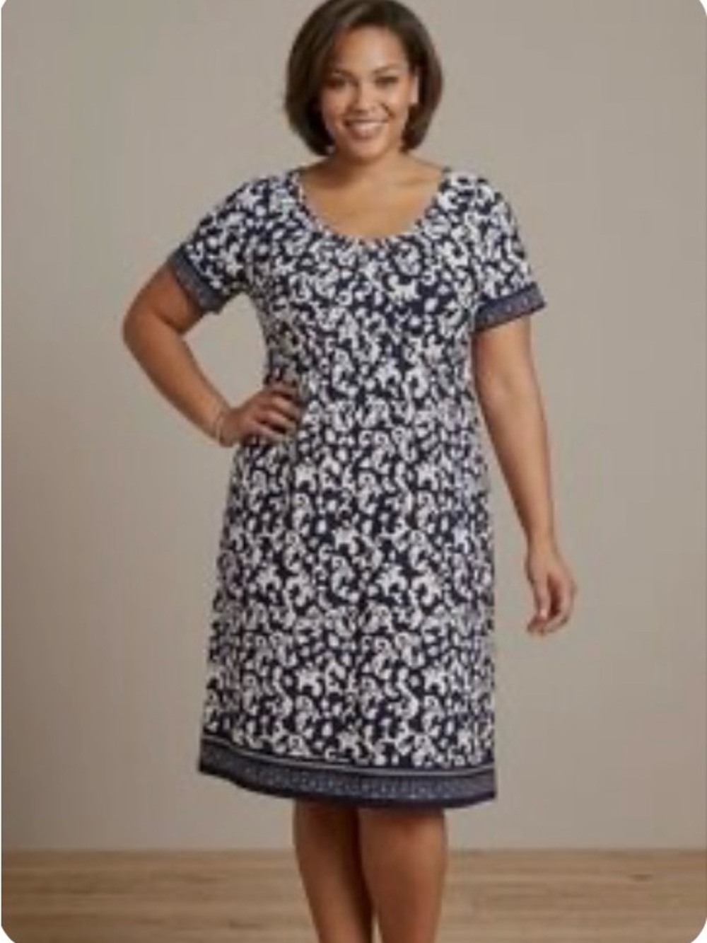 NWT Vintage Just My Size Cap DS V-Neck Print Navy & White Dress 4X 26 28